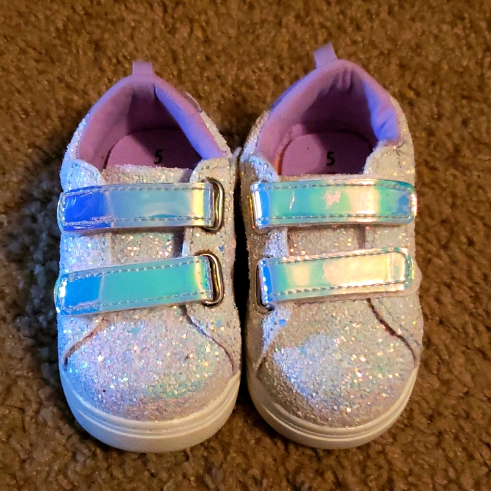 White Sparkle Velcro Shoes- Toddler Girl sz 5